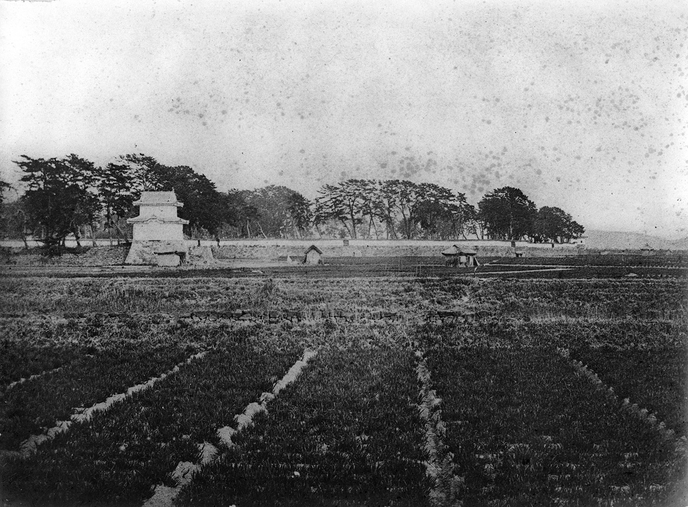  【Old Photograph of the Sannomaru Southwest Yagura and the Ninomaru Shiomi Yagura (Negatives are Property of Kagakuji Temple)】